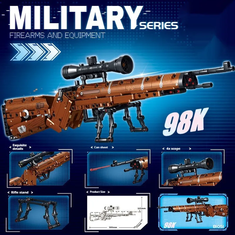 Building blocks toy gun assembly kit in colour box, 98K sniper rifle variant