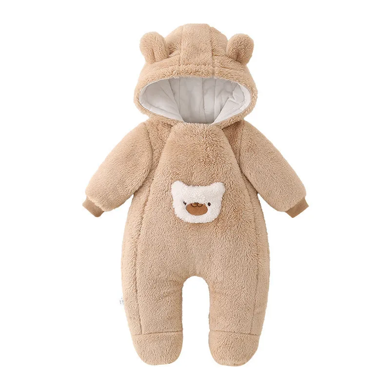 Unisex baby jumpsuit in milky white with full front zipper and long sleeves on white background