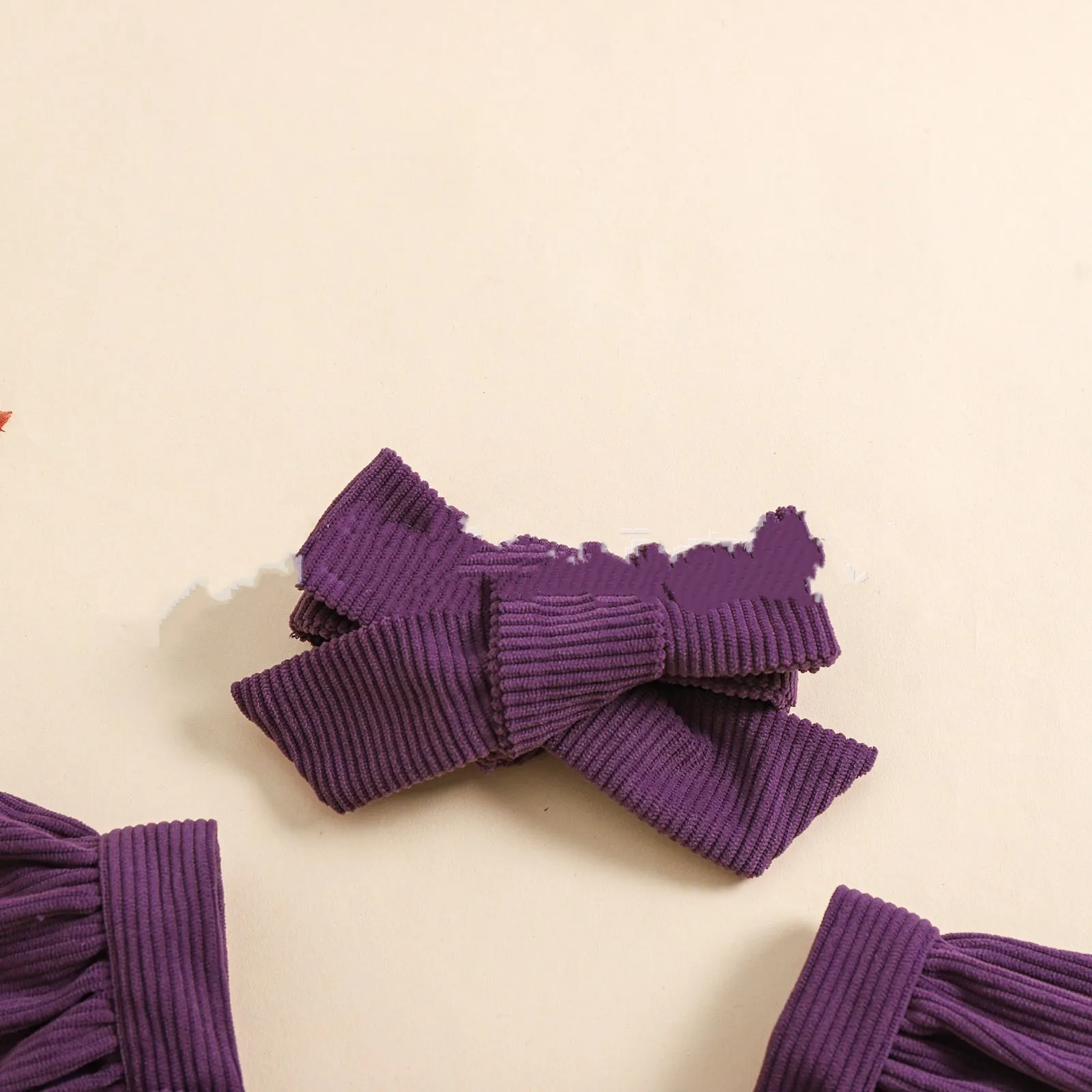 Purple linen cotton triangle baby jumpsuit with embroidery and headband for 70-100cm toddlers