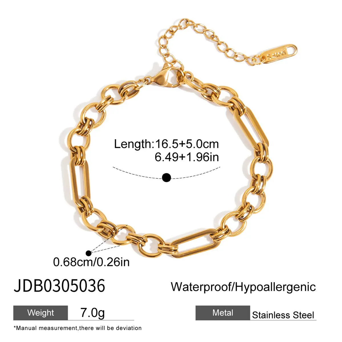Women's stainless steel bracelet with electroplated metallic finish in European and American style