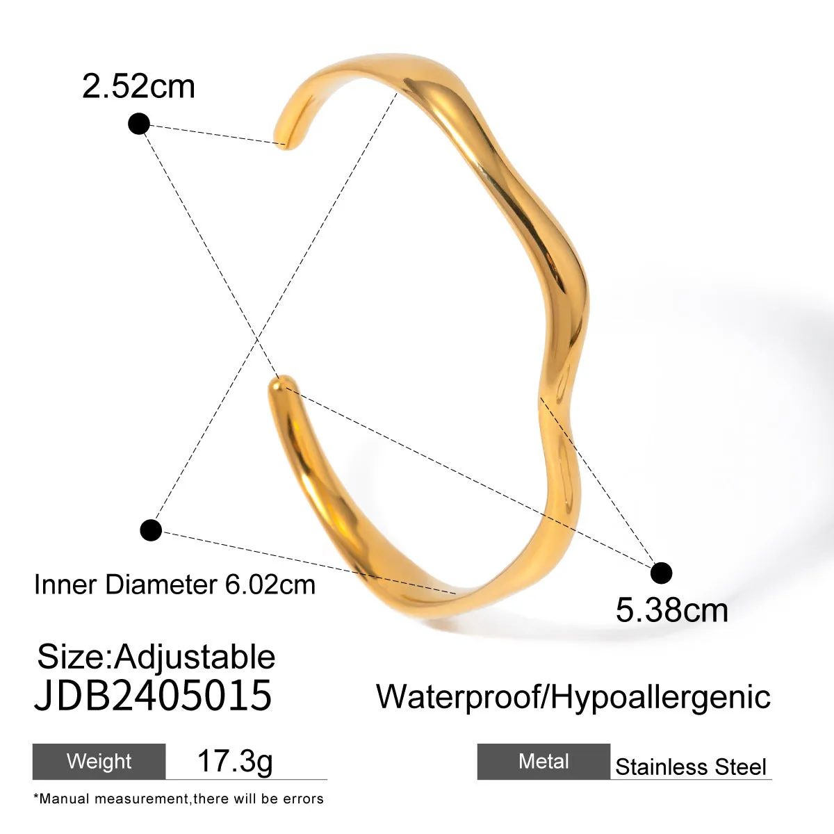 Women's stainless steel bracelet with electroplated metallic finish in European and American style