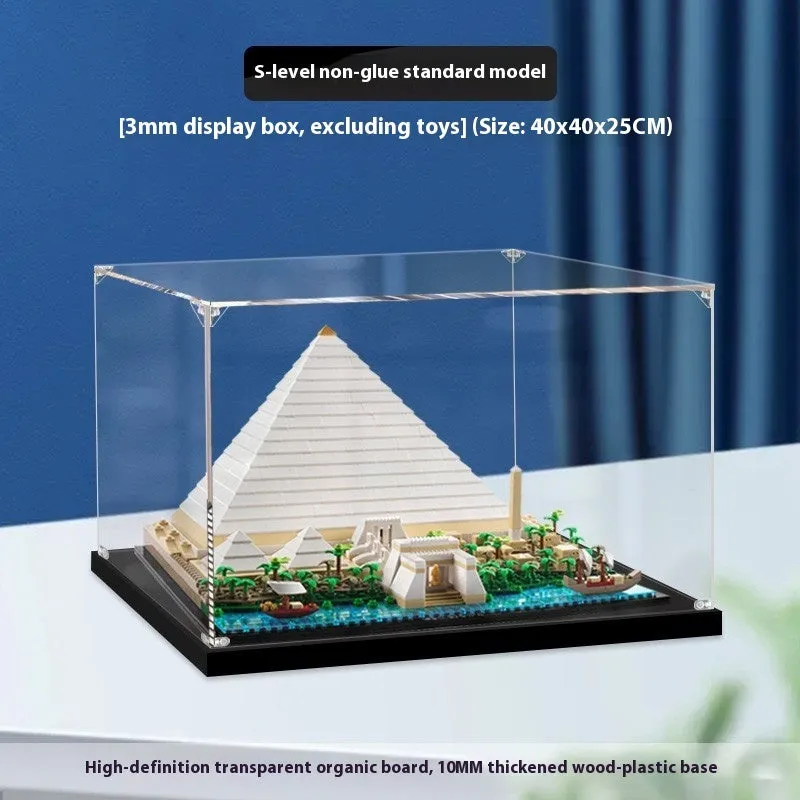 Transparent acrylic storage box in pyramid shape, medium 18L capacity, dustproof, stackable, hand-made