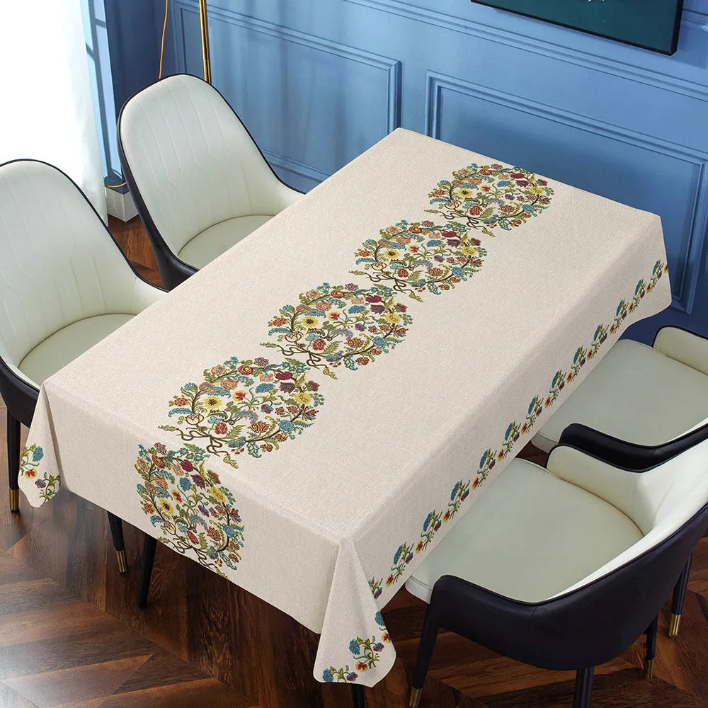 Rectangular PVC tablecloth with non-slip backing on a coffee table, showing geometric pattern