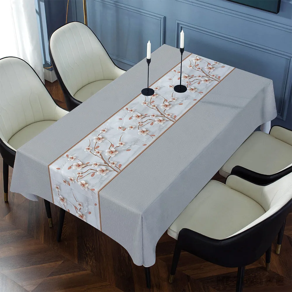Rectangular PVC tablecloth with non-slip backing on a coffee table, showing geometric pattern