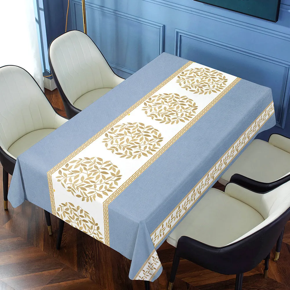 Rectangular PVC tablecloth with non-slip backing on a coffee table, showing geometric pattern