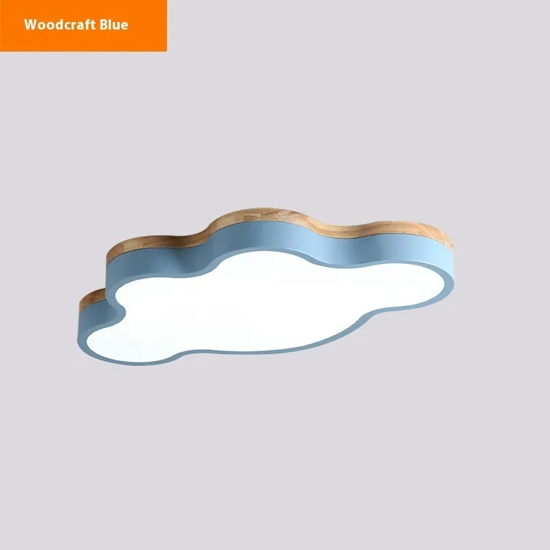Modern wooden-tone cloud shaped LED ceiling light with dimmable and colour changing options.