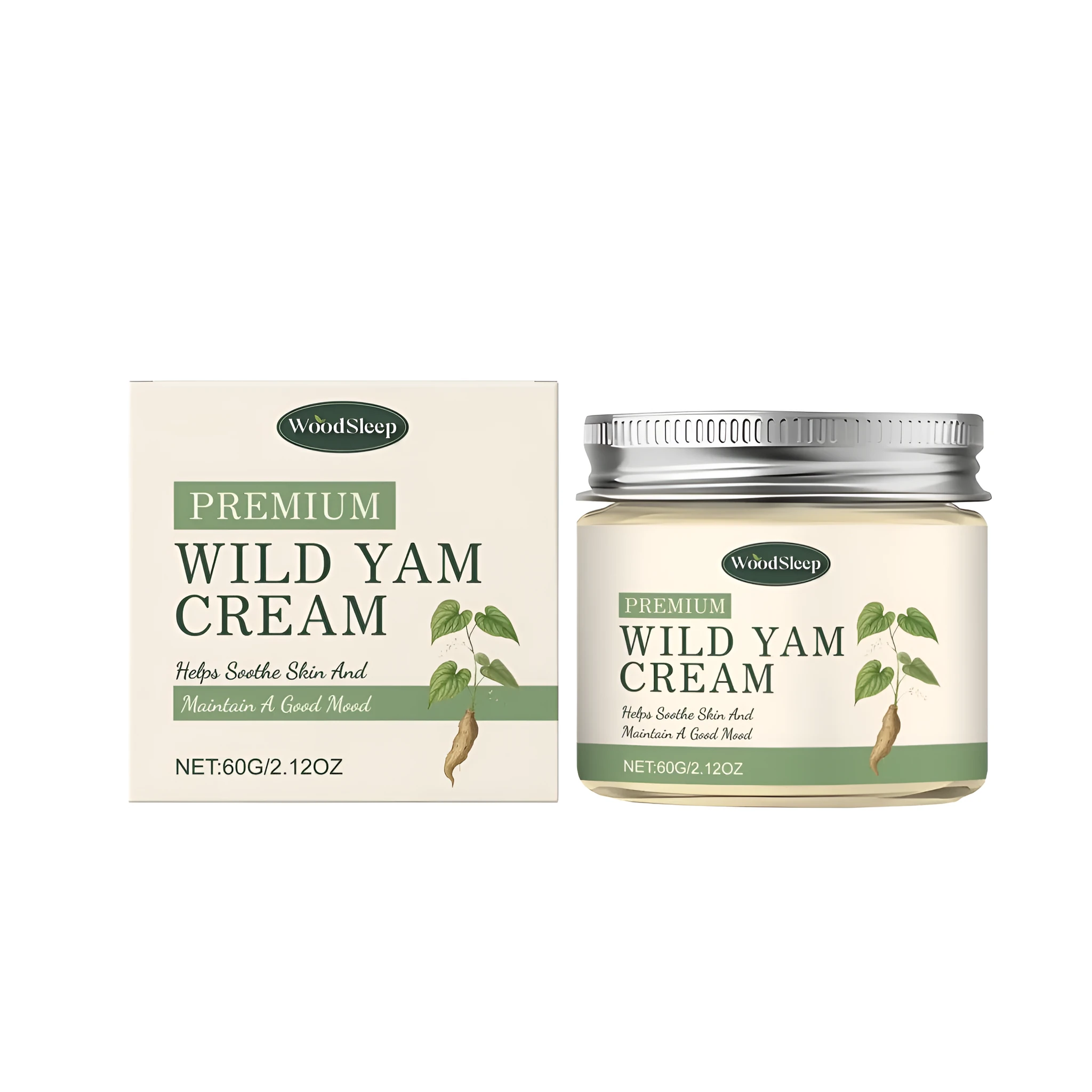 60g jar of Gentle Soothing Care Cream with mint leaves, Asiatic Centella root and yam tuber ingredients