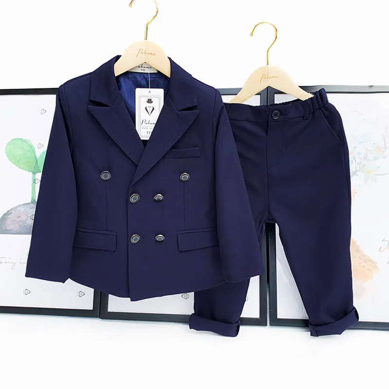 Boys two-piece suit set with long sleeve shirt and trousers in light blue, size 100cm