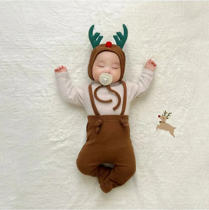 Baby combed cotton suspender jumpsuit in solid colour with hat, suitable for 66-90cm height