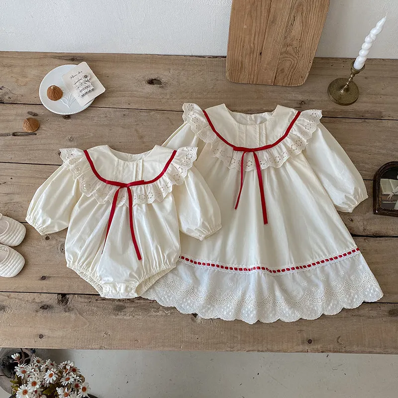 Baby Girls' Cotton Lace Onesie Romper Long Sleeve Jumpsuit Autumn Princess Style Sizes 66cm to 140cm for Everyday Wear and Special Occasions