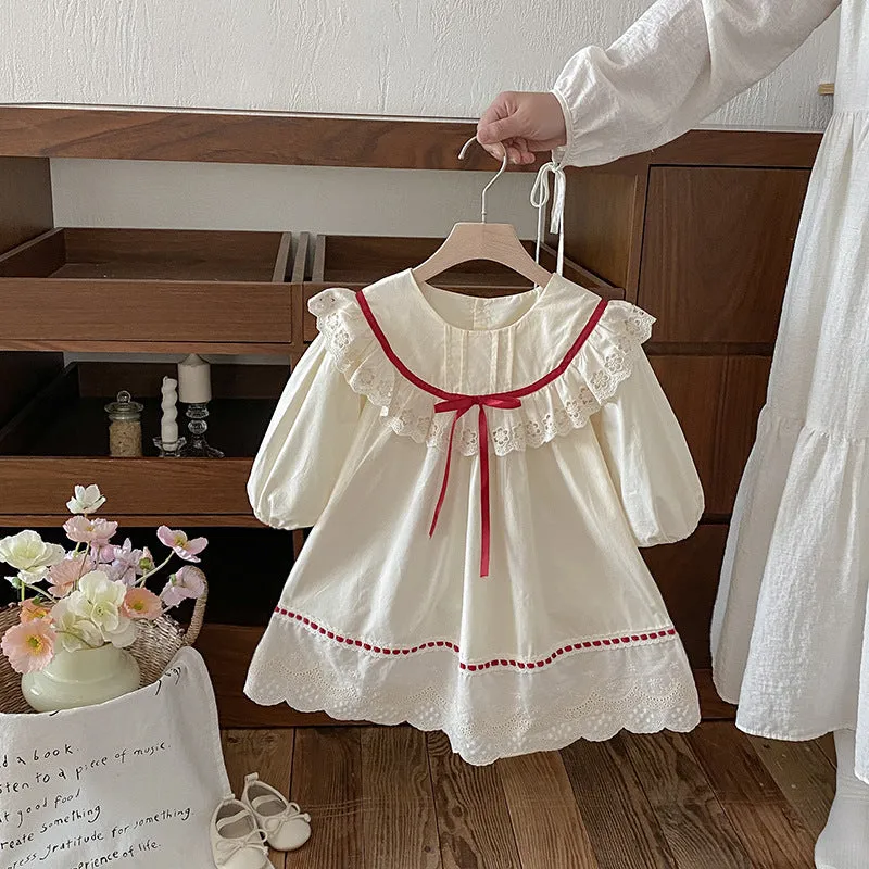 Baby Girls' Cotton Lace Onesie Romper Long Sleeve Jumpsuit Autumn Princess Style Sizes 66cm to 140cm for Everyday Wear and Special Occasions