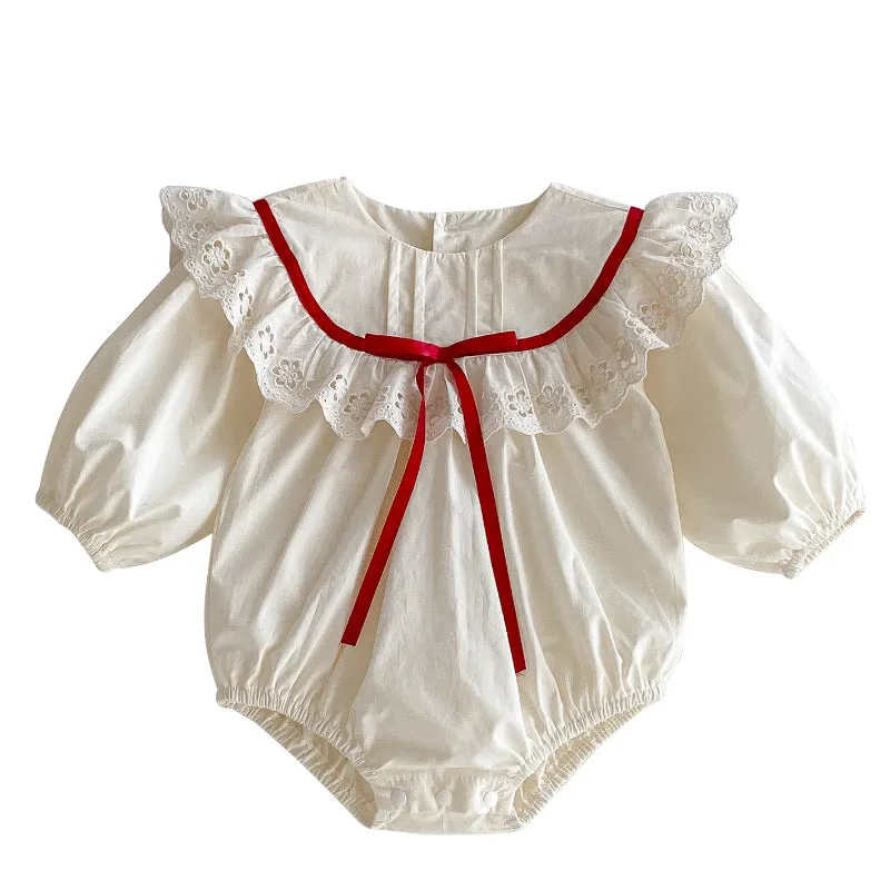 Baby Girls' Cotton Lace Onesie Romper Long Sleeve Jumpsuit Autumn Princess Style Sizes 66cm to 140cm for Everyday Wear and Special Occasions