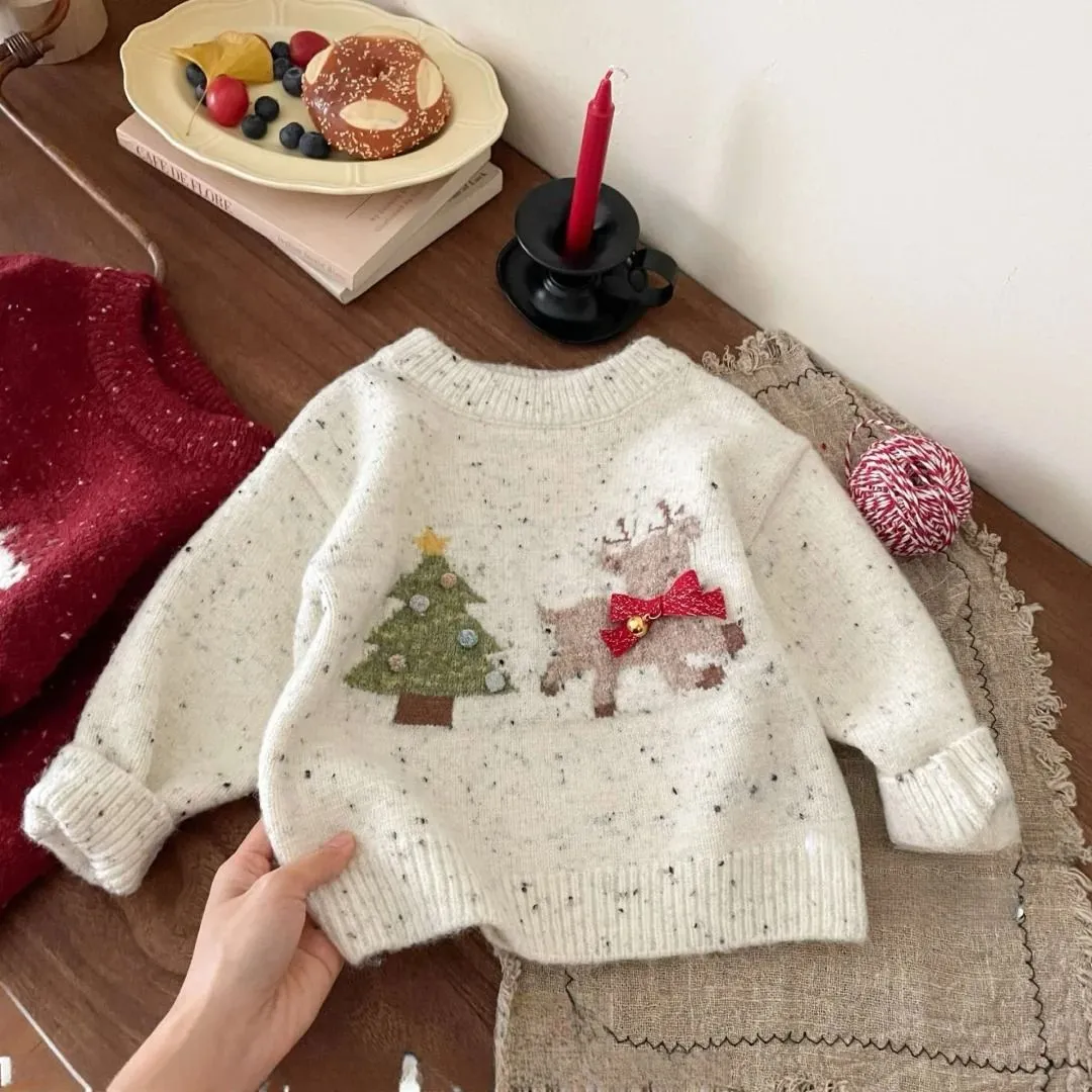 Apricot knitted western style children's sweater for girls with long sleeves, suitable for heights 80-130cm