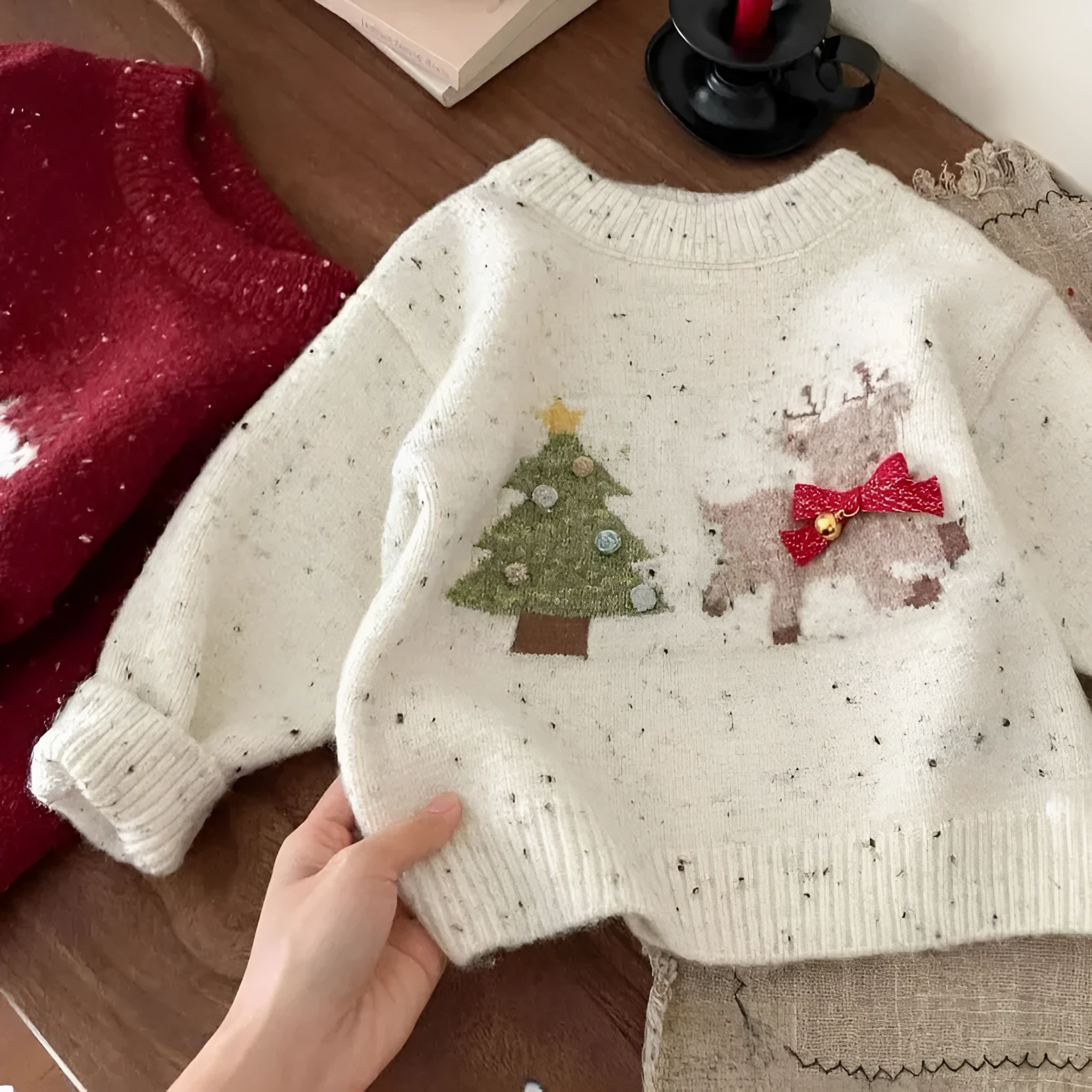 Apricot knitted western style children's sweater for girls with long sleeves, suitable for heights 80-130cm