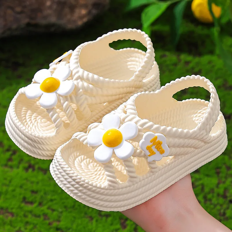 Girls' sandals with flower pattern and EVA non-slip sole in pink colour for ages 4-6
