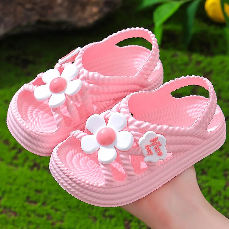 Girls' sandals with flower pattern and EVA non-slip sole in pink colour for ages 4-6
