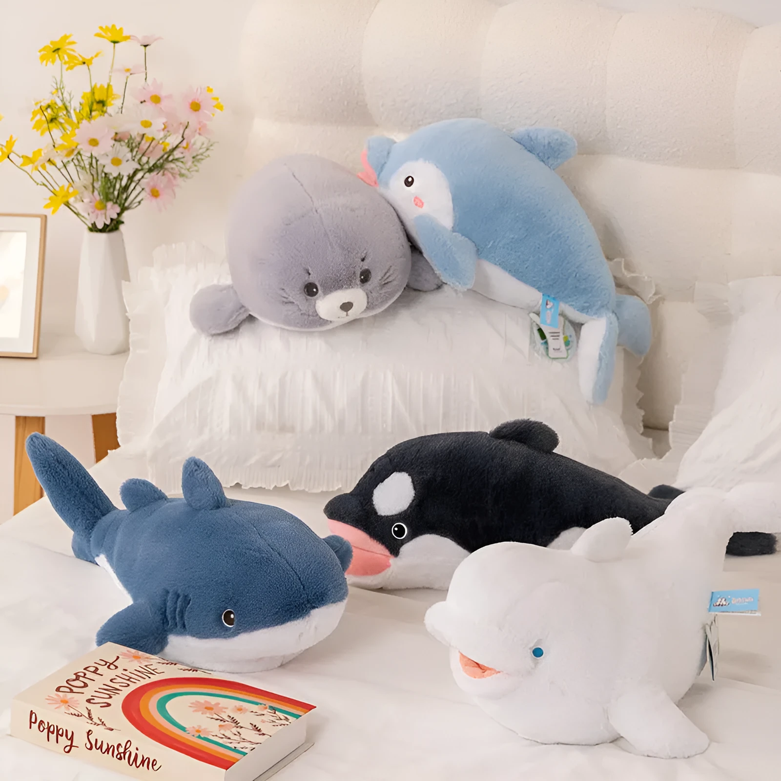60cm killer whale plush toy in grey from Happy Ocean series, made of polyester fibre