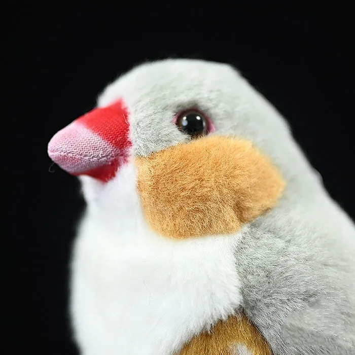 Fat Choo Series zebra finch simulation gray plush toy pendant, 13cm height, soft doll with pendant loop on white background