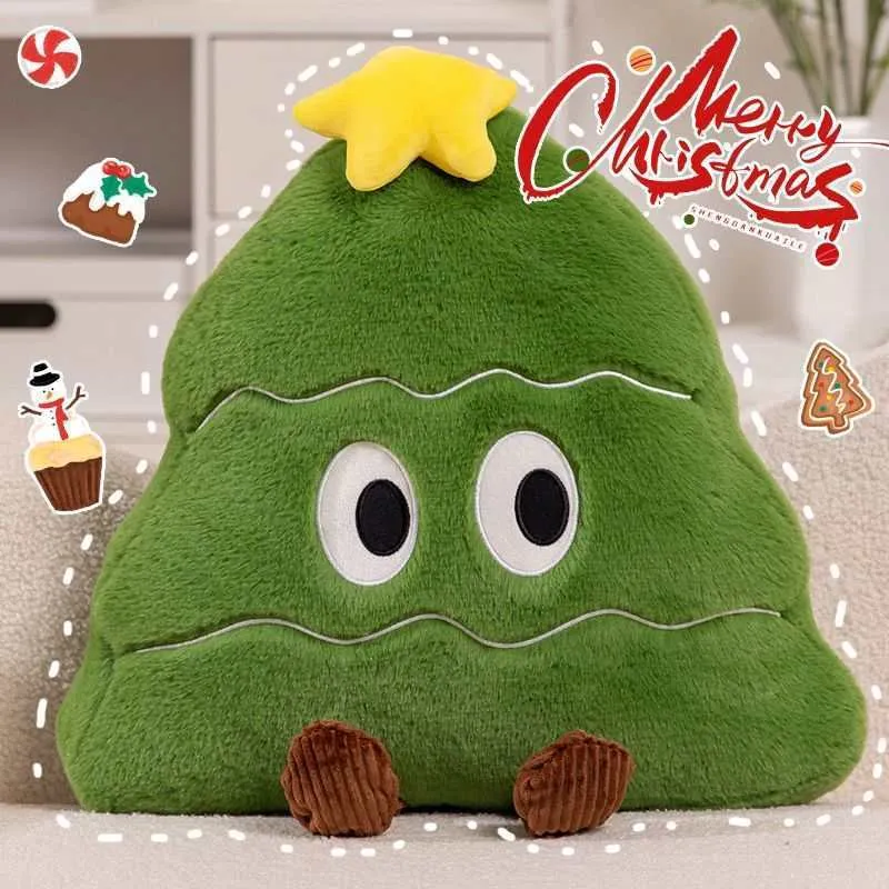 55cm Christmas tree pillow plush toy in green with soft PP cotton fill on a bed