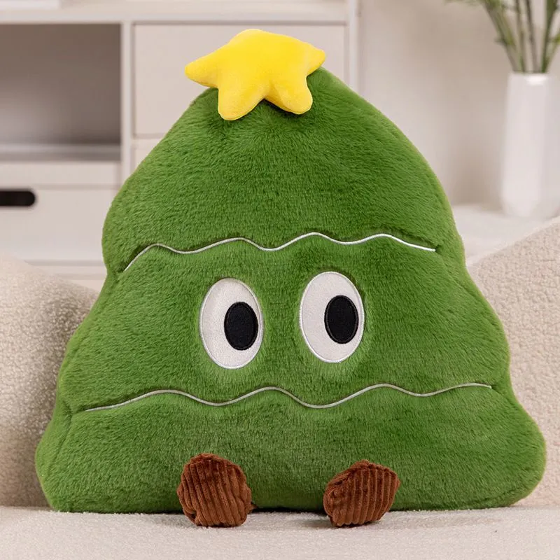 55cm Christmas tree pillow plush toy in green with soft PP cotton fill on a bed