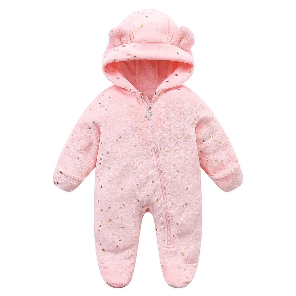 Fleece-lined flannel baby jumpsuit in dark blue, suitable for 50-80cm height