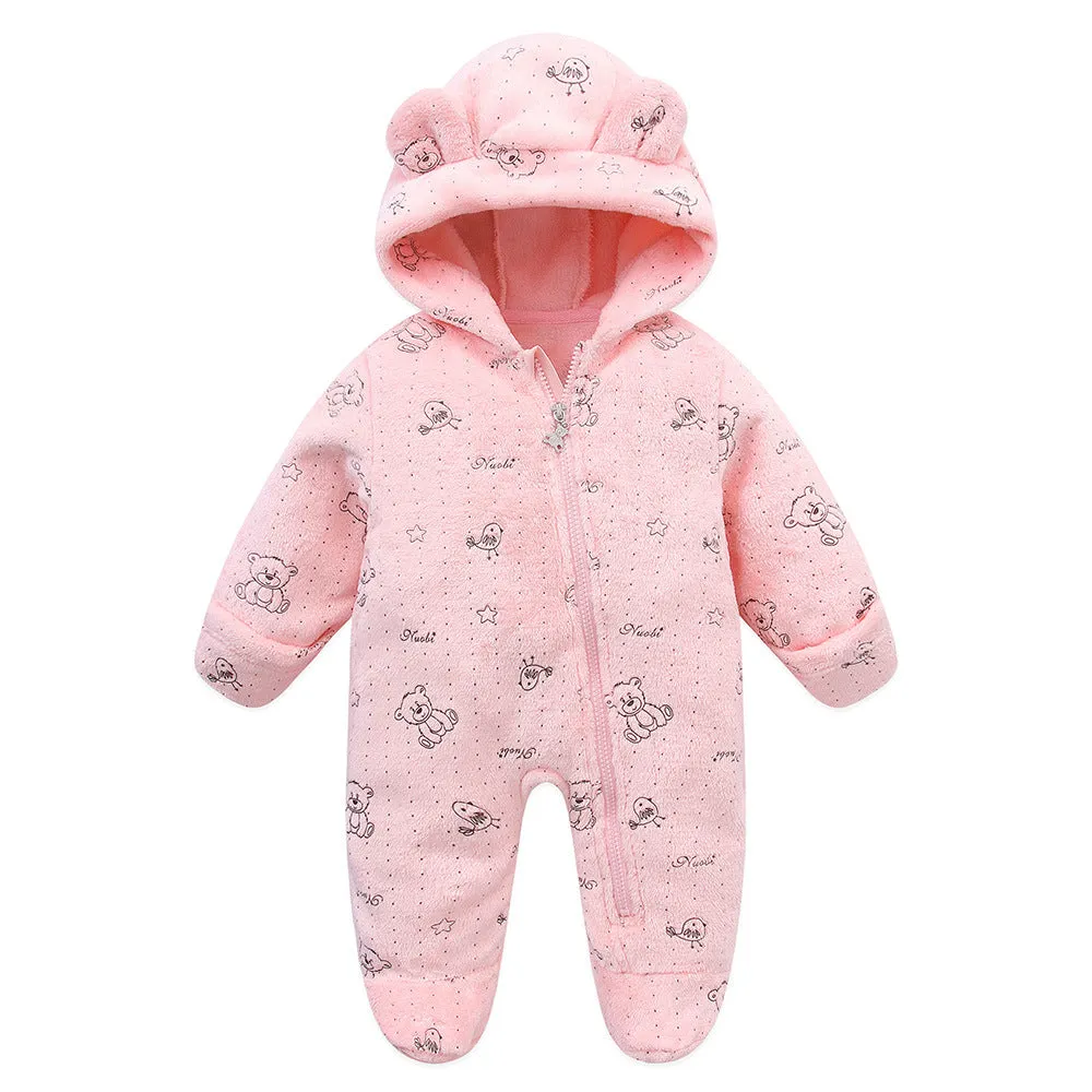 Fleece-lined flannel baby jumpsuit in dark blue, suitable for 50-80cm height