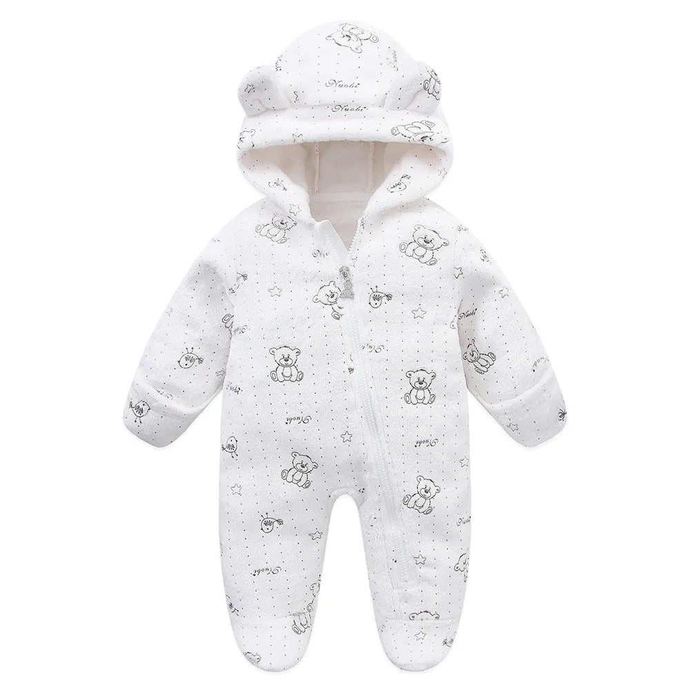 Fleece-lined flannel baby jumpsuit in dark blue, suitable for 50-80cm height