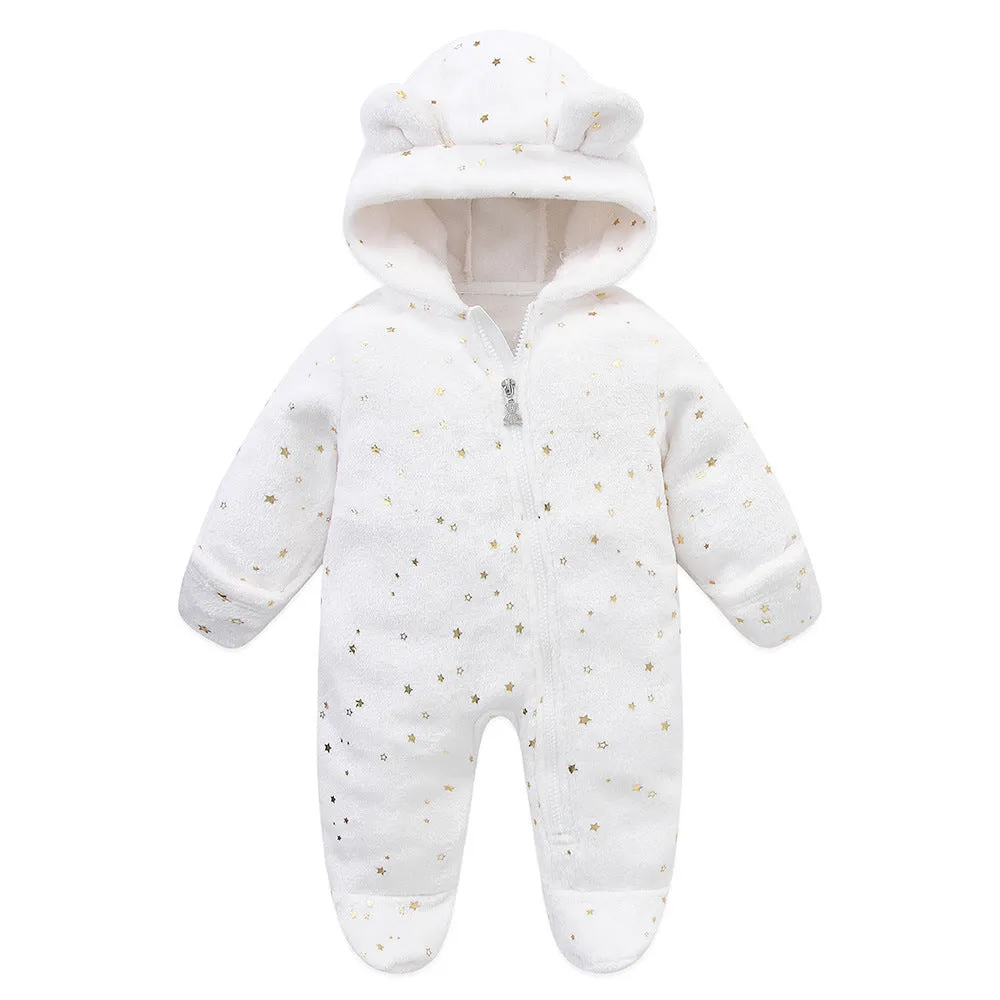 Fleece-lined flannel baby jumpsuit in dark blue, suitable for 50-80cm height