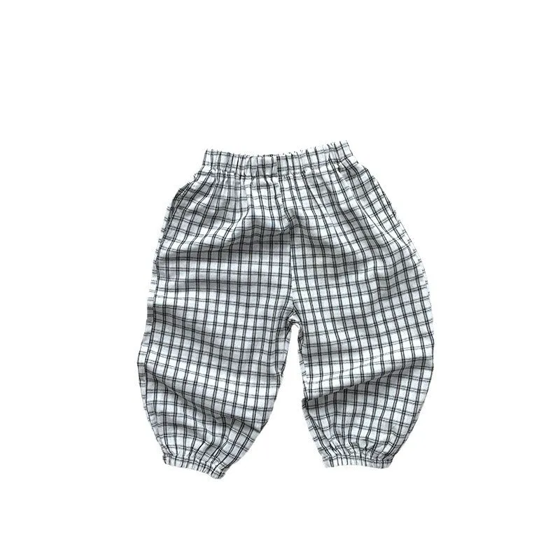 Children's anti mosquito pants in apricot gray, cotton summer thin outerwear for boys and girls