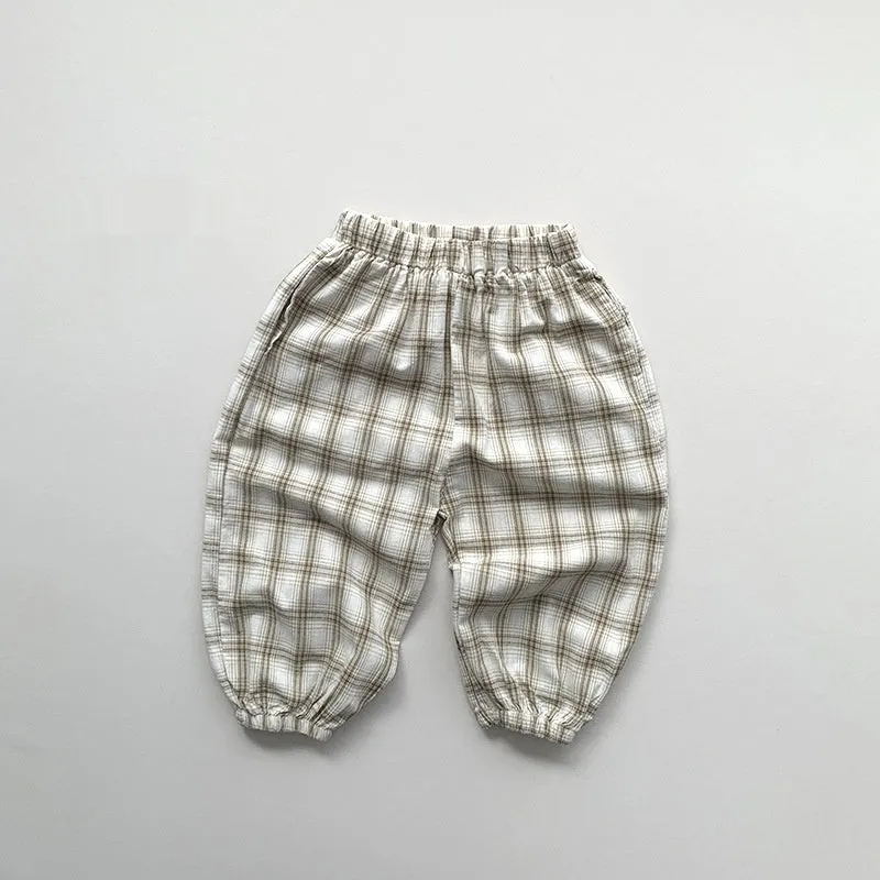 Children's anti mosquito pants in apricot gray, cotton summer thin outerwear for boys and girls