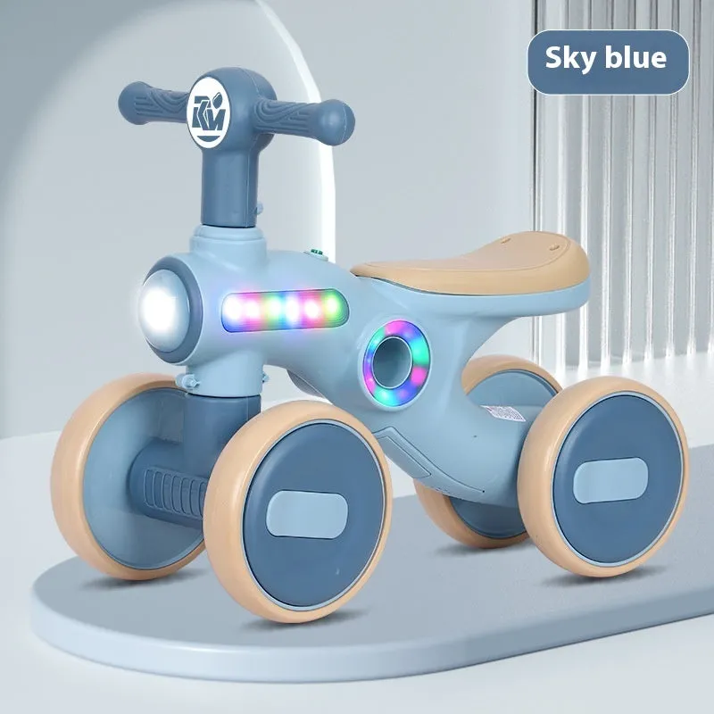 Children's gliding walker for ages 1-3, no pedal anti-rollover four-wheel car with light music, PP material