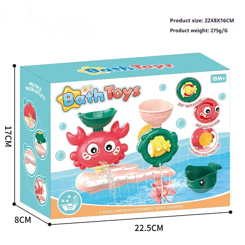 Children crab turntable water toy in yellow and red plastic for bath shower play
