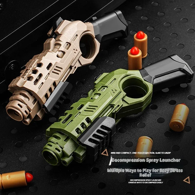 Plastic soft bullet toy gun with foam darts in black, green, and sand colour options