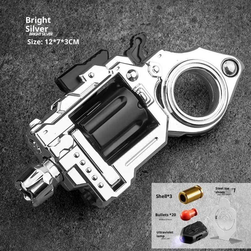 Agent Left Wheel Bailiff gift box toy gun in bright silver alloy, mini compact design with soft bullet