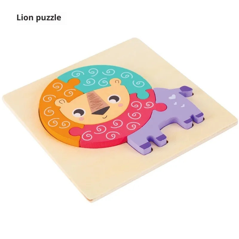 Wooden children's puzzle building block toy measuring 15 x 15cm, featuring an excavator design for infant learning