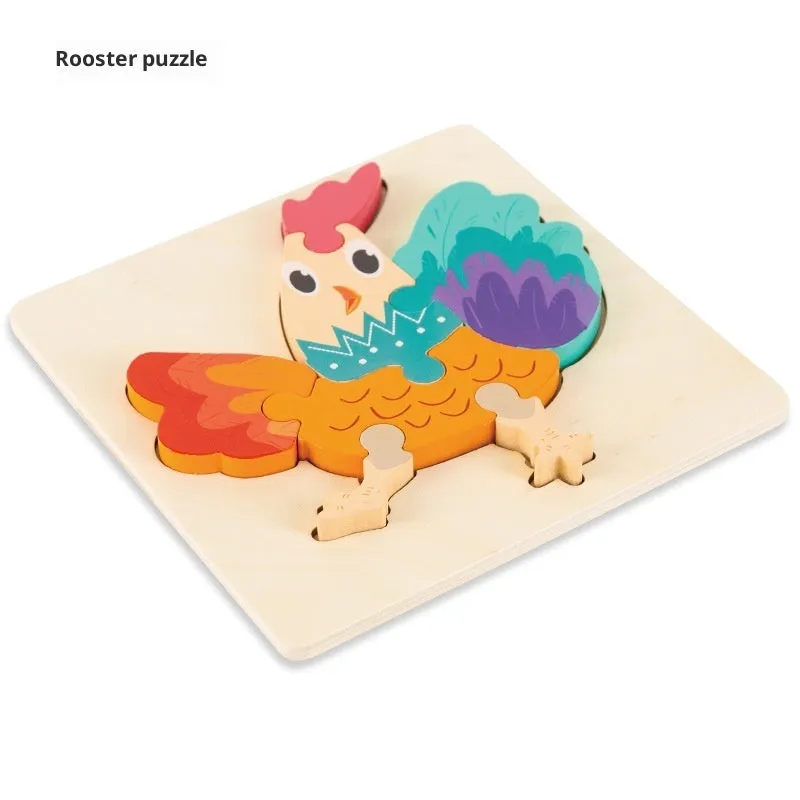 Wooden children's puzzle building block toy measuring 15 x 15cm, featuring an excavator design for infant learning
