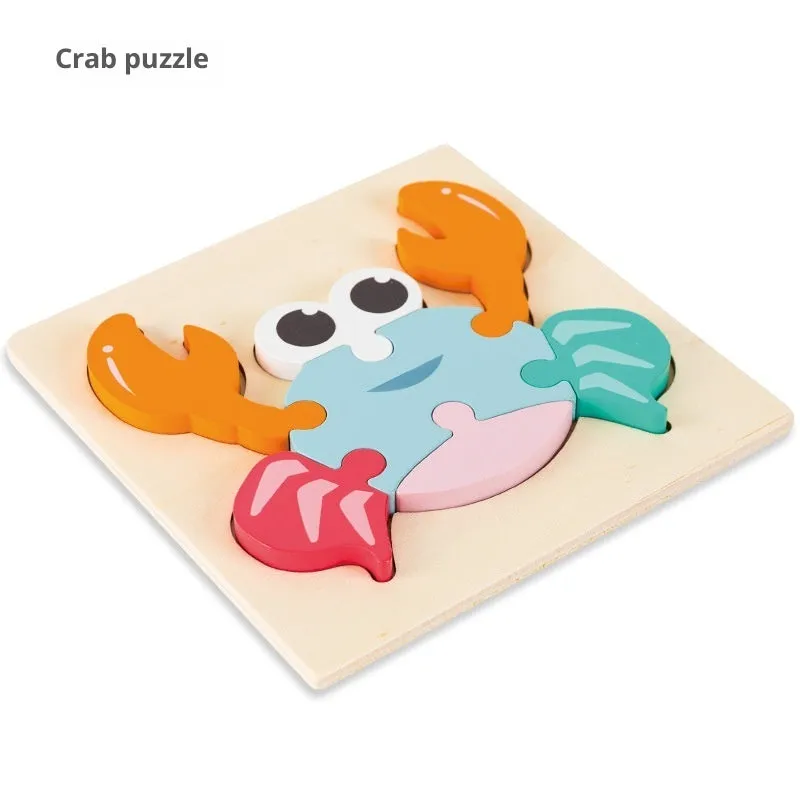 Wooden children's puzzle building block toy measuring 15 x 15cm, featuring an excavator design for infant learning