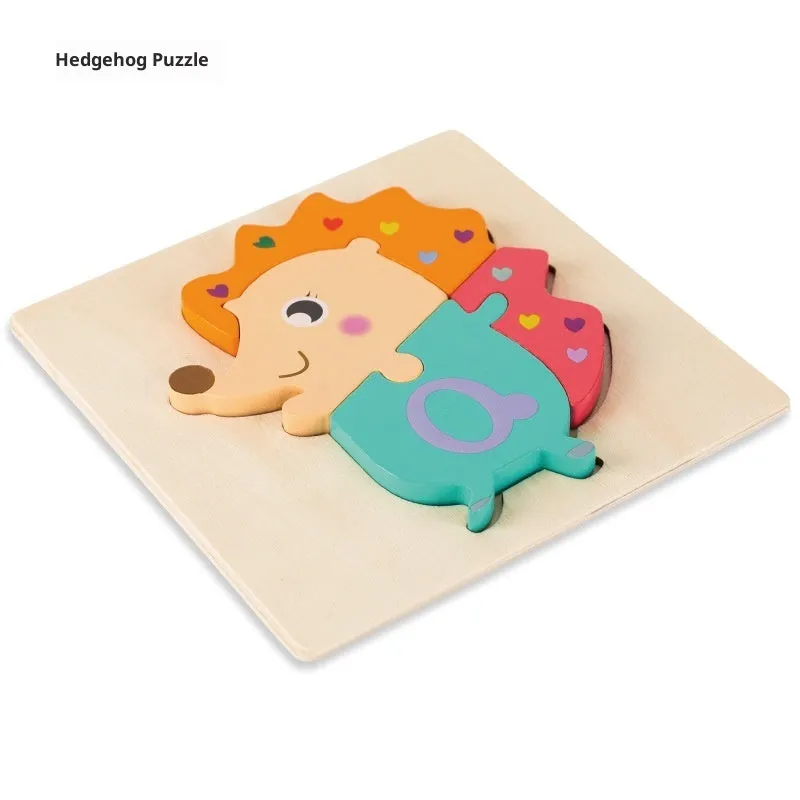 Wooden children's puzzle building block toy measuring 15 x 15cm, featuring an excavator design for infant learning