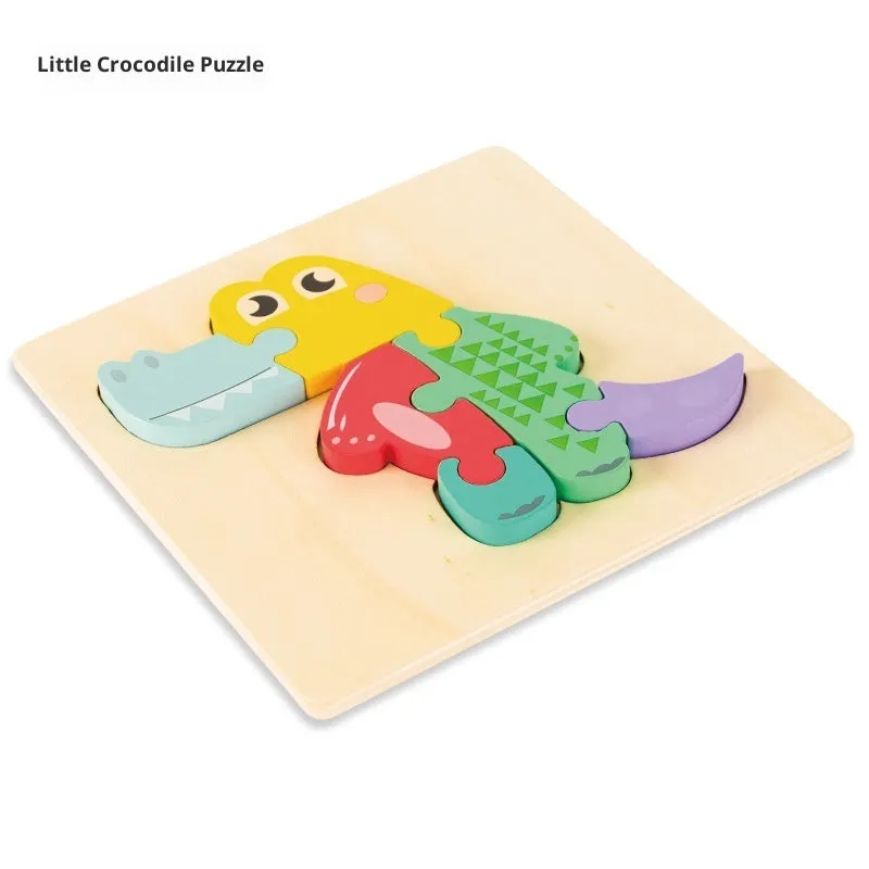 Wooden children's puzzle building block toy measuring 15 x 15cm, featuring an excavator design for infant learning