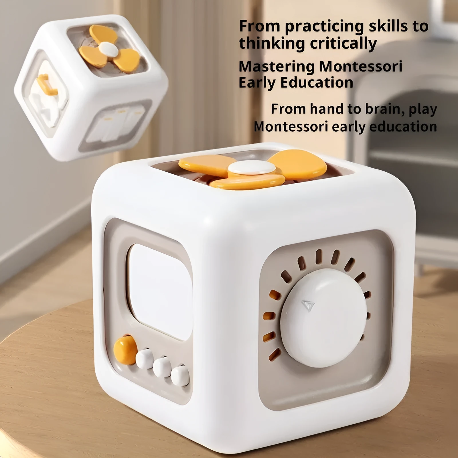White plastic hexahedral busy ball with moving music for children aged 4-6 years