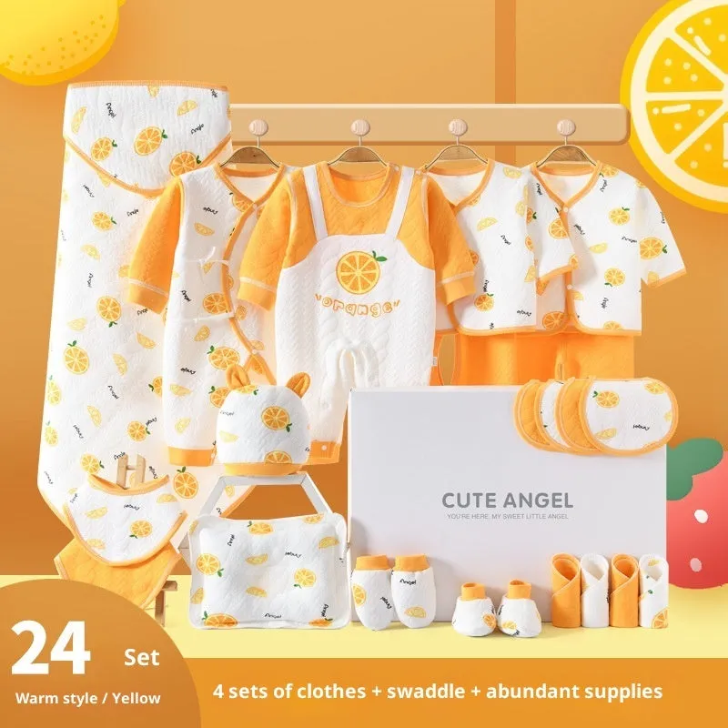 Baby pure cotton gift set with orange apple cherry colour options for newborns