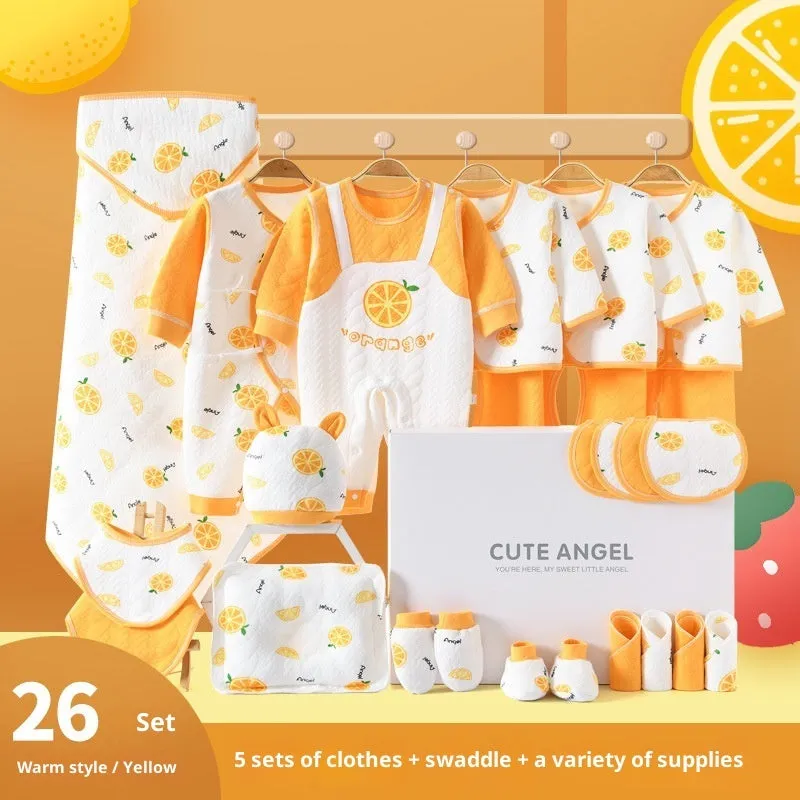 Baby pure cotton gift set with orange apple cherry colour options for newborns