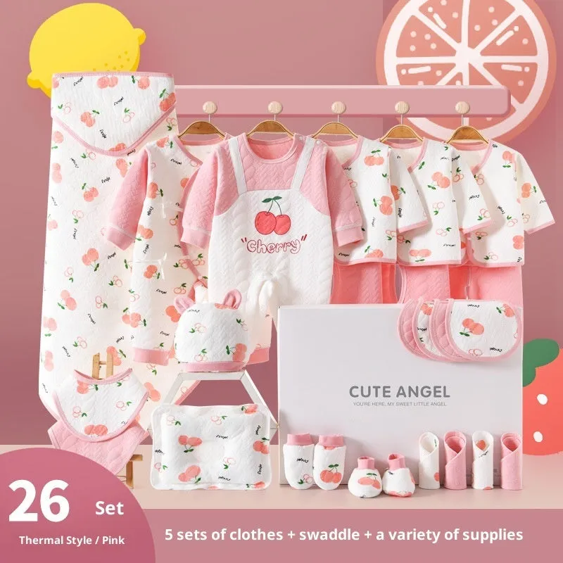 Baby pure cotton gift set with orange apple cherry colour options for newborns