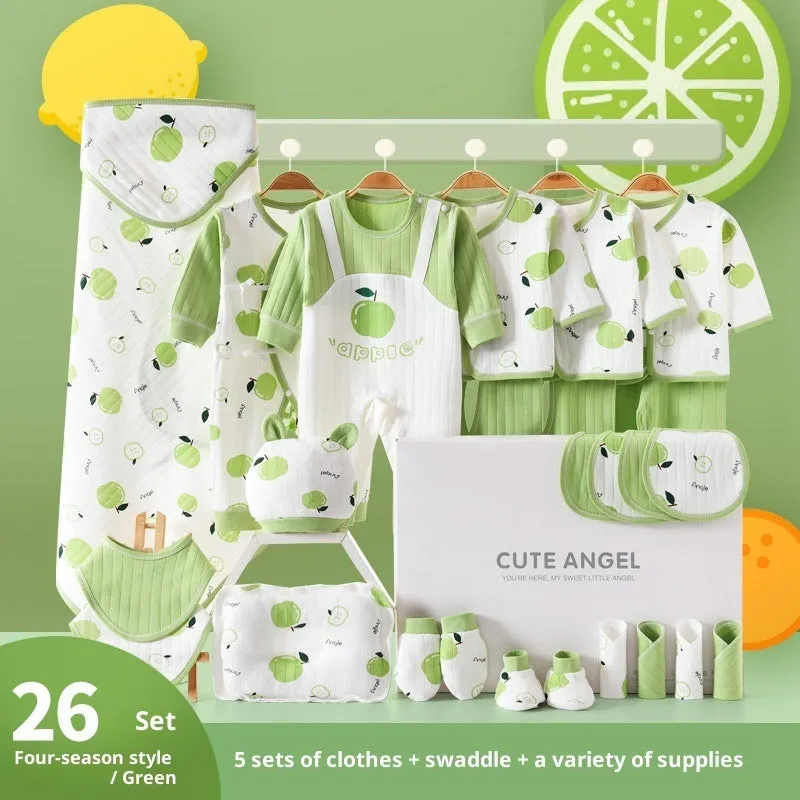 Baby pure cotton gift set with orange apple cherry colour options for newborns