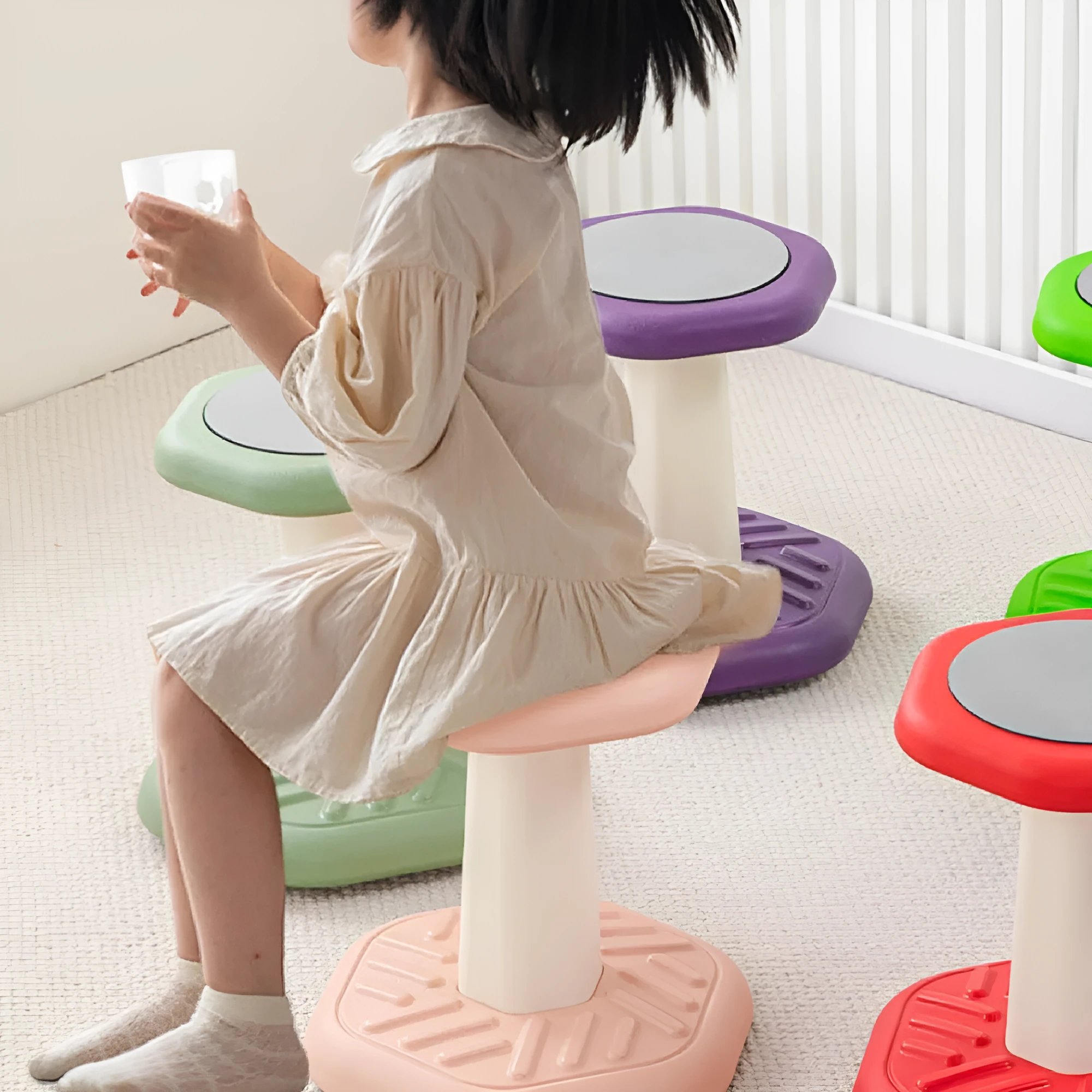 Children's plastic balance rocking stool in multiple colour options