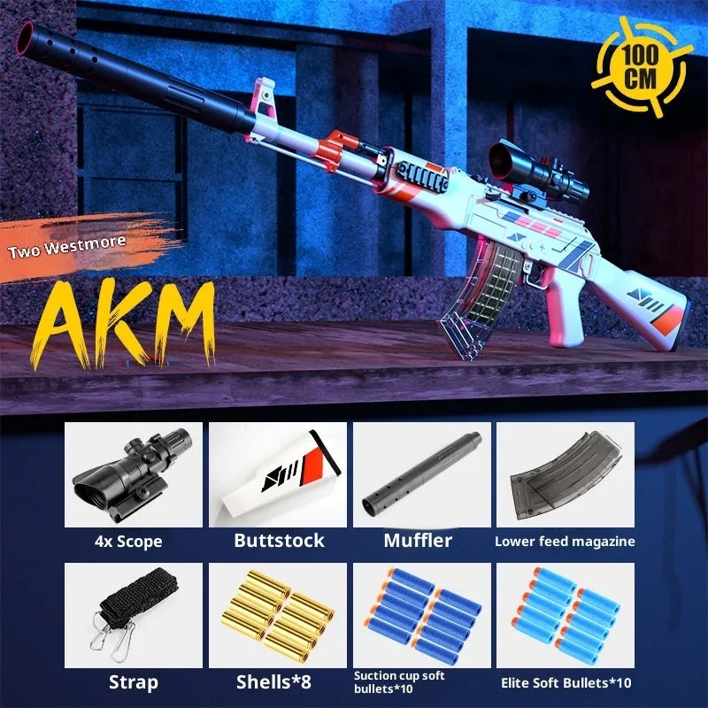 Luo Chen AK47 throwing shell soft bullet gun in blue and white colour for outdoor play
