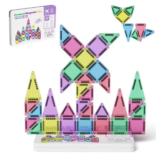 Educational magnetic building blocks toy plastic set with 20 to 74 pieces for sensory development