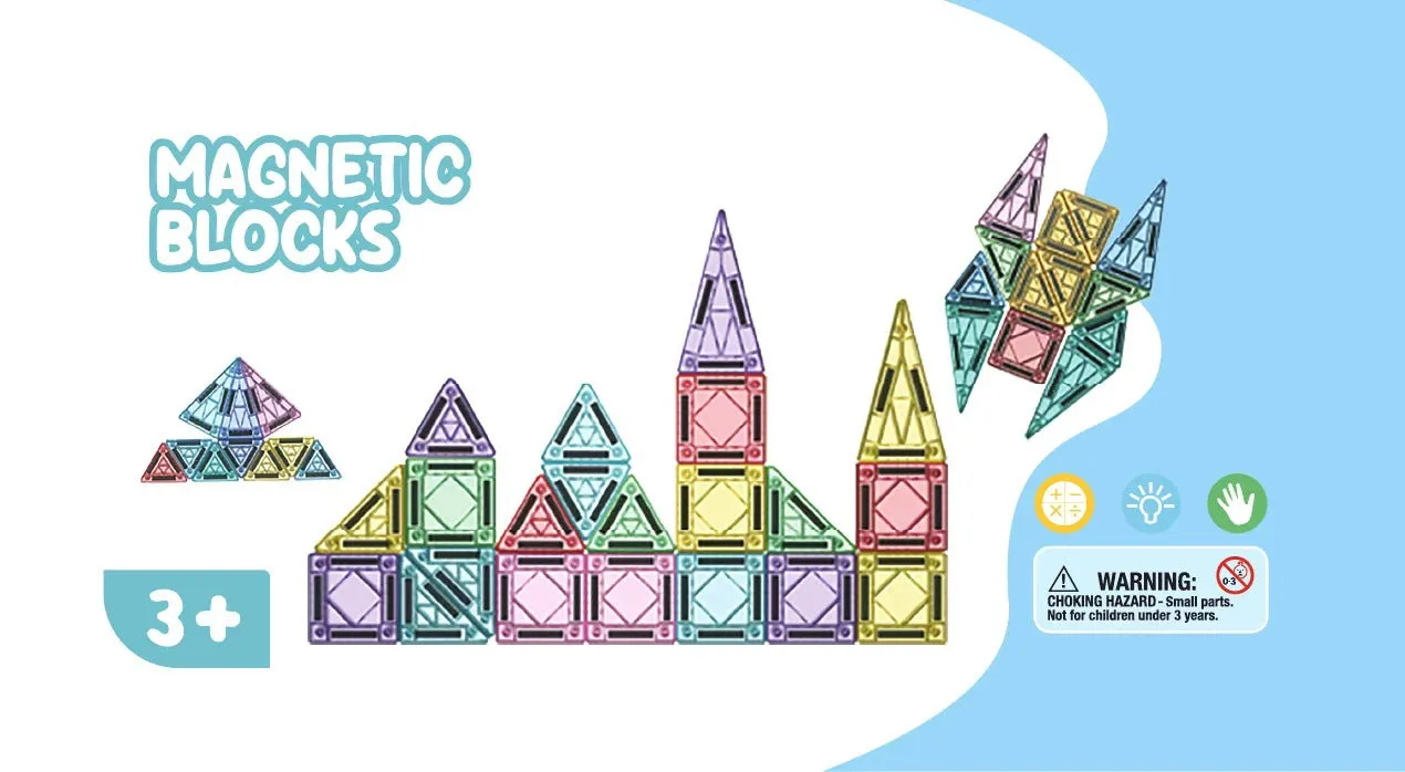 Educational magnetic building blocks toy plastic set with 20 to 74 pieces for sensory development