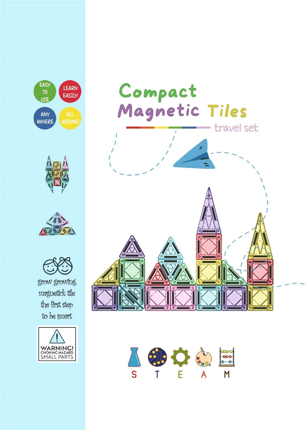 Educational magnetic building blocks toy plastic set with 20 to 74 pieces for sensory development