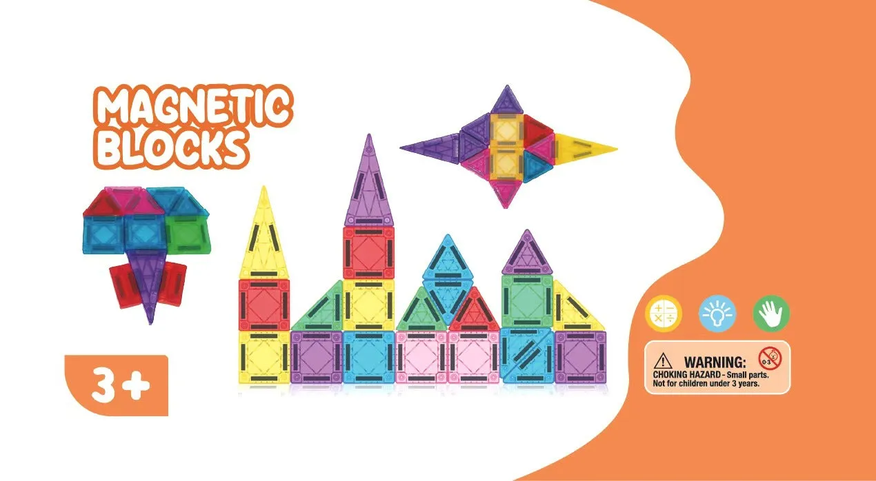 Educational magnetic building blocks toy plastic set with 20 to 74 pieces for sensory development